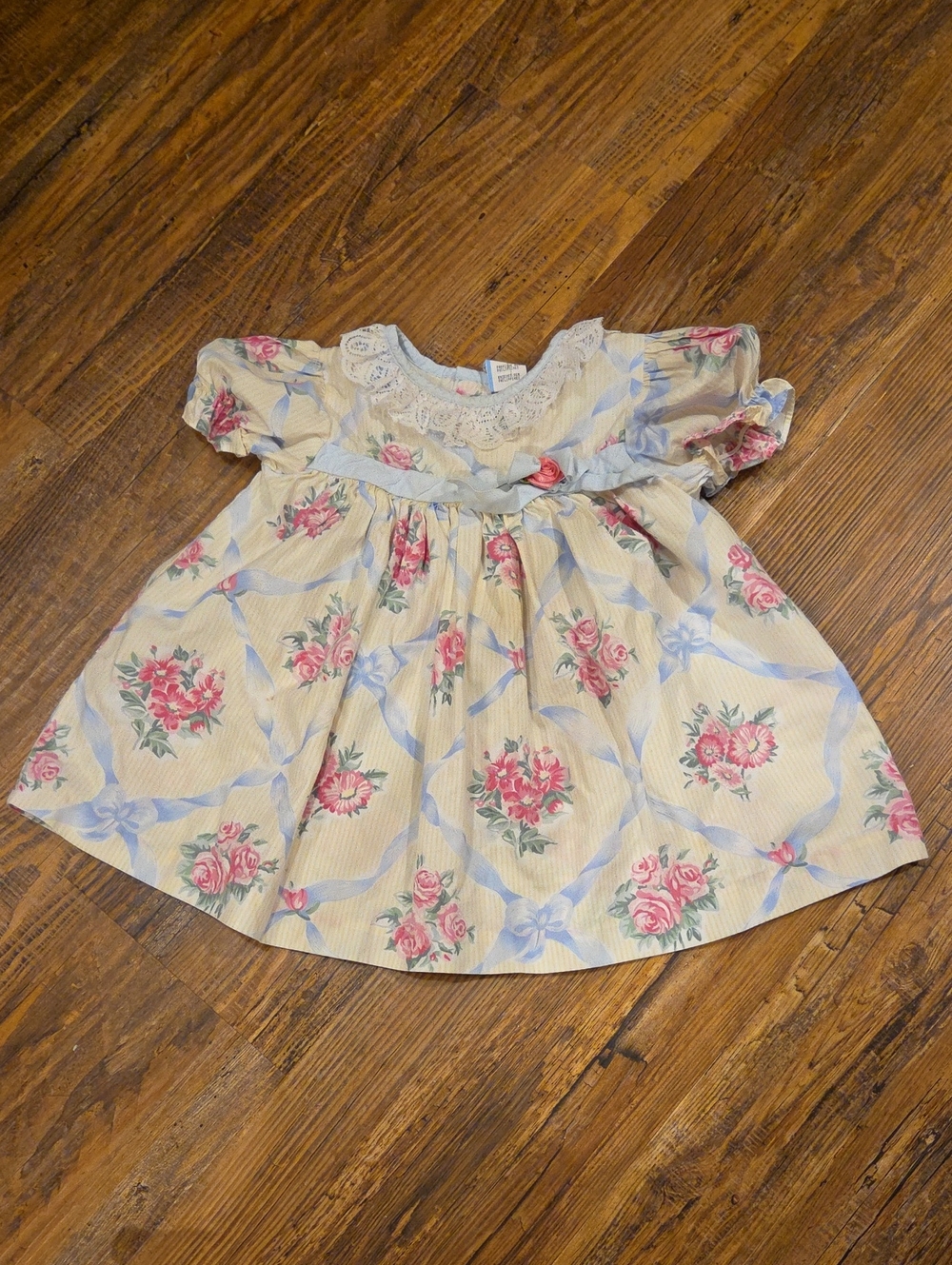 Cream and Pink Floral Lace-Trim Girls' Formal Dress
